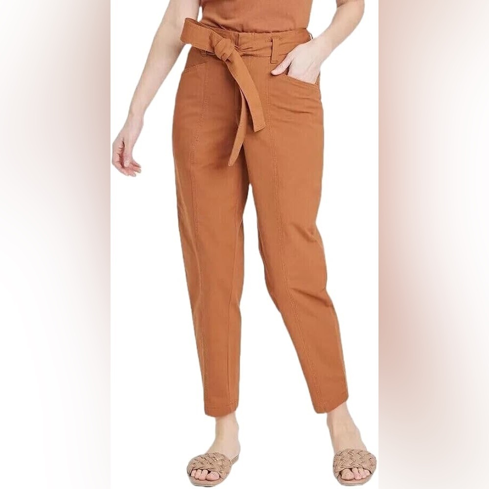 A New Day | High-Rise Tapered Ankle Tie Belt Pants Brown Women's Size 6